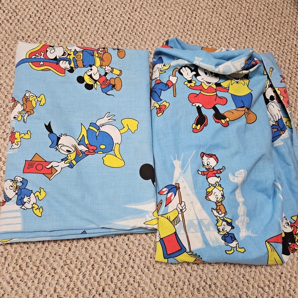 Vintage Mickey Mouse Twin Fitted and Flat Sheet /Fabric FRONTIERLAND Walt Disney